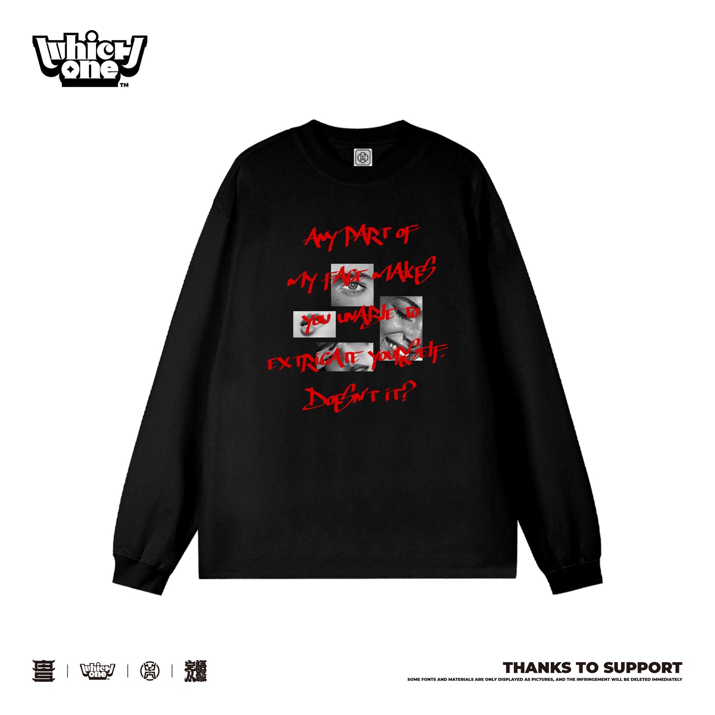 Customized Long Sleeve Round Neckline Face Part, black, white, pure cotton, matching outfits, whatever design you wantDZ2210CX
