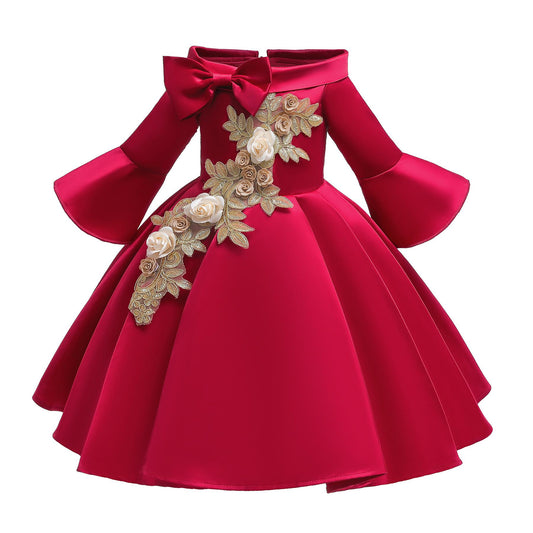 Toddler Baby Girls Princess Dress Embroidery Bow Long Sleeve Dress 1PCS Princess Dress 6322