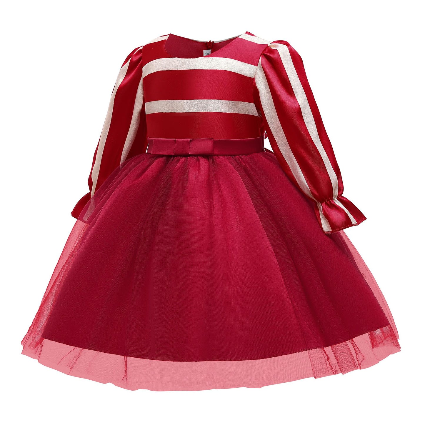 Princess Dress For Little Baby Girls Stripe Long Sleeve Winter Round Neck Performance Dress One Piece Party Dress Red 2396