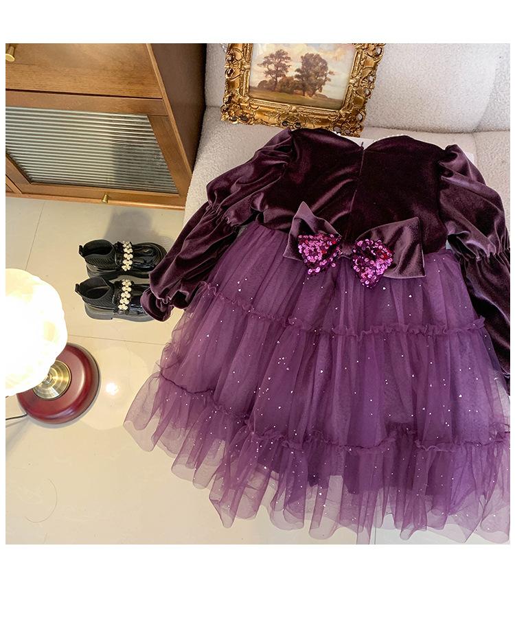 Baby Girls Dress Long Sleeve Princess Gauze One Piece Winter Dress Purple 800030