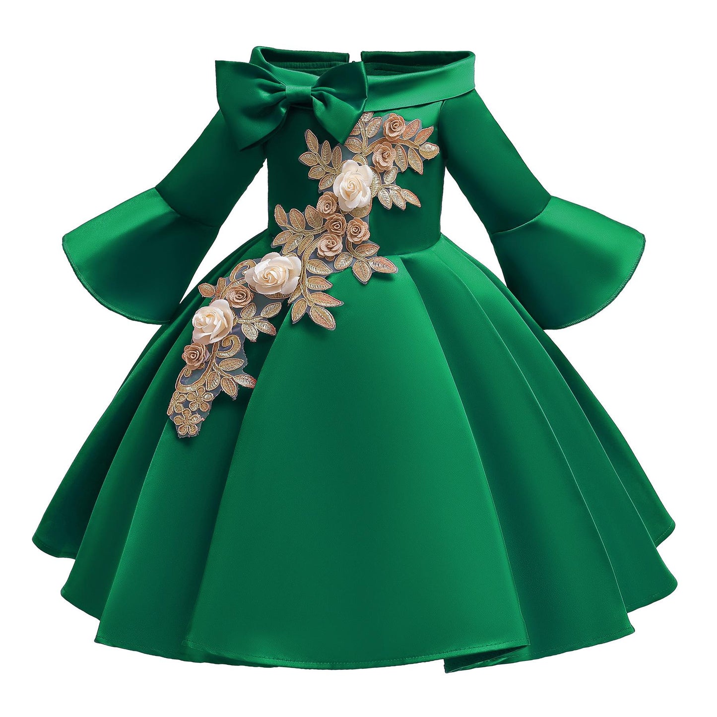 Toddler Baby Girls Princess Dress Embroidery Bow Long Sleeve Dress 1PCS Princess Dress 6322