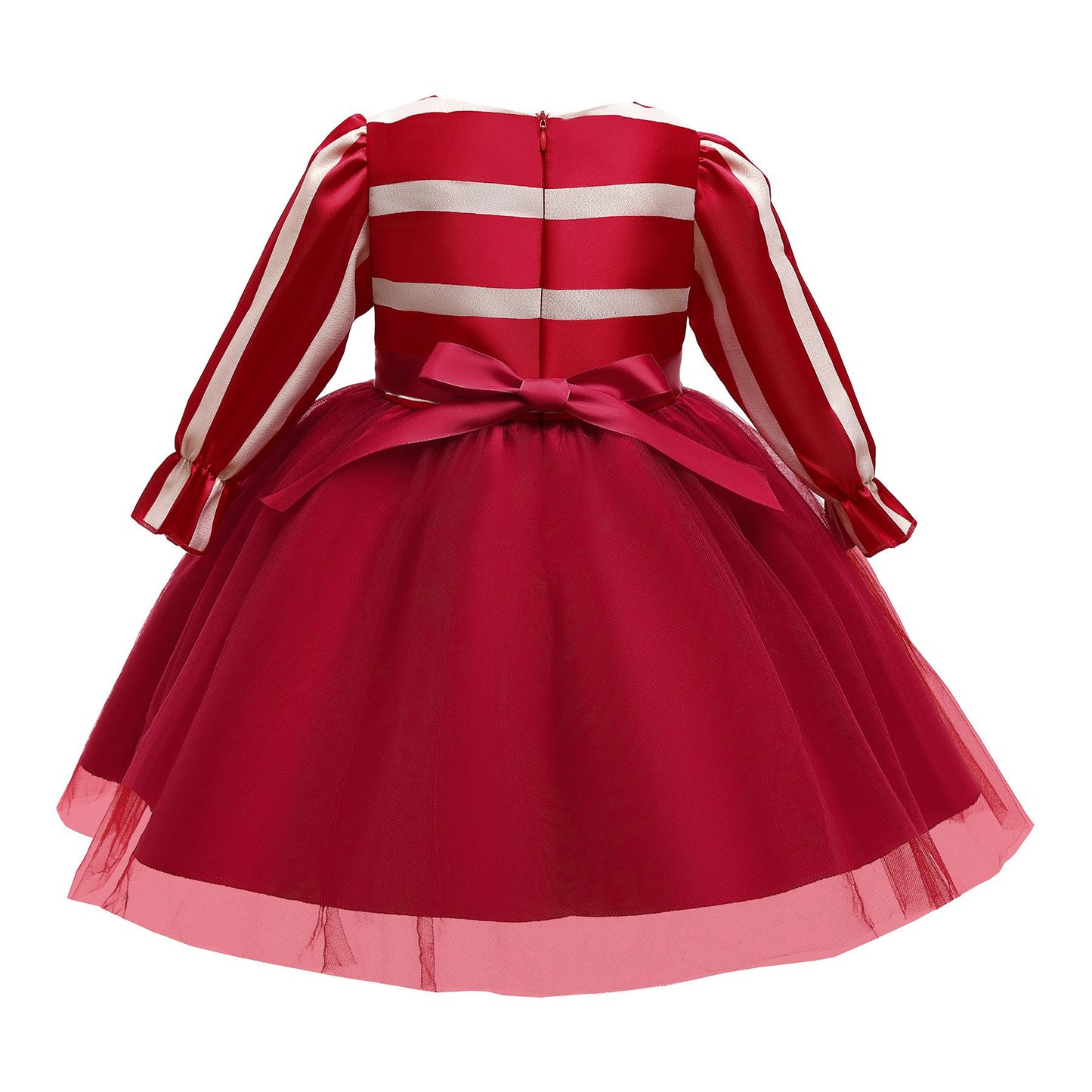 Princess Dress For Little Baby Girls Stripe Long Sleeve Winter Round Neck Performance Dress One Piece Party Dress Red 2396