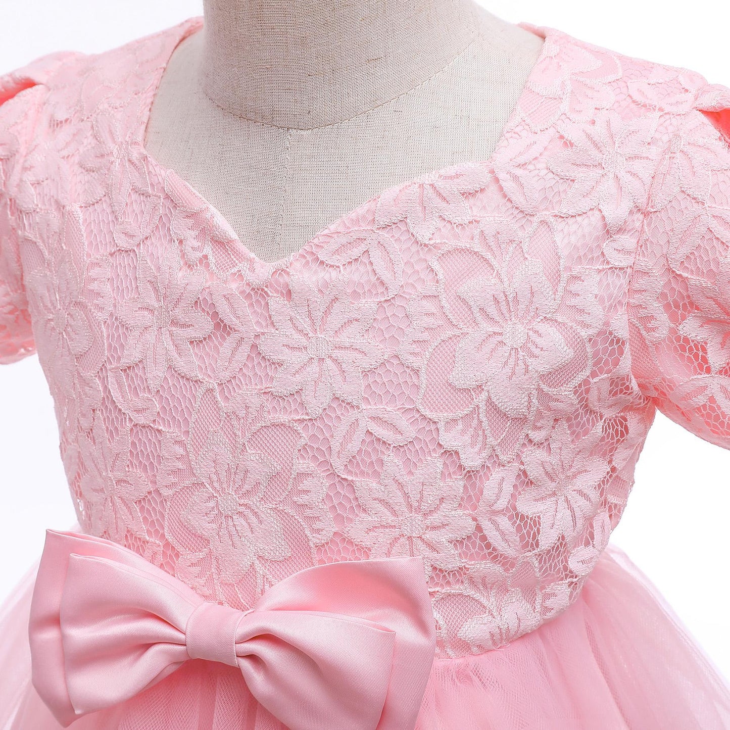 Girls Dress New Short Sleeve Children's Wear Birthday Princess Dress Puff Sleeve Mesh Dress2359
