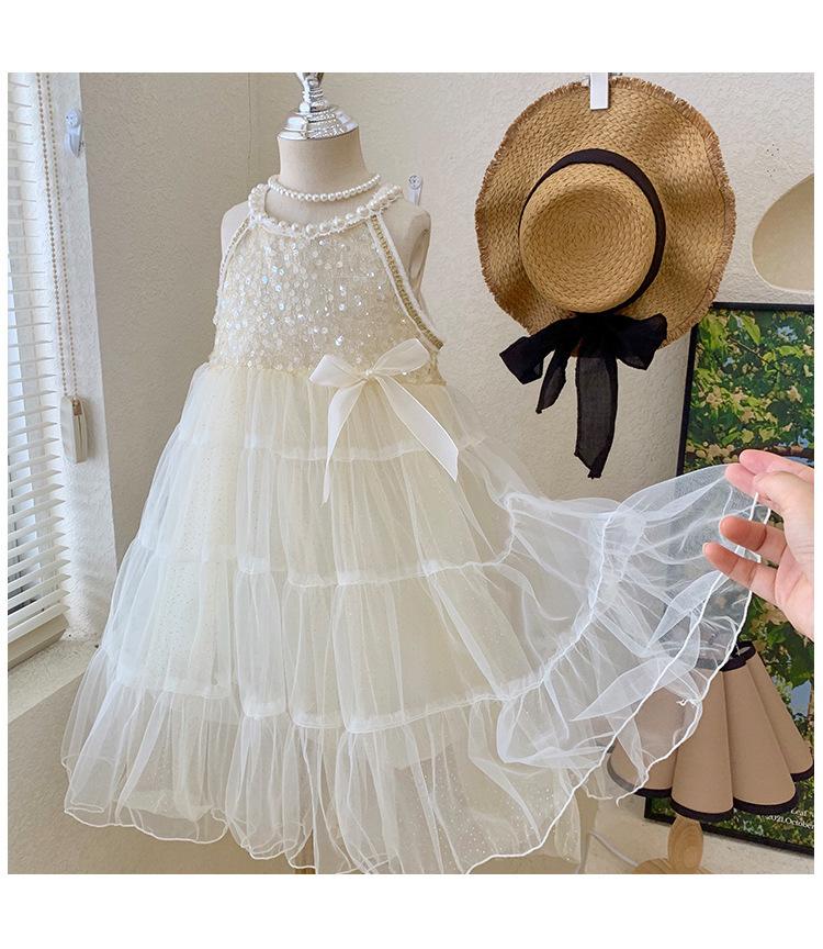 Kids Fashion Girls' Dress Summer Sleeveless Strap Dress Princess Dress White 22X074