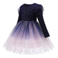 Little Girls Princess Dress Star Print Sequins Gauze Baby Girls Puffy Dress 1PCS Princess Dress Blue C861