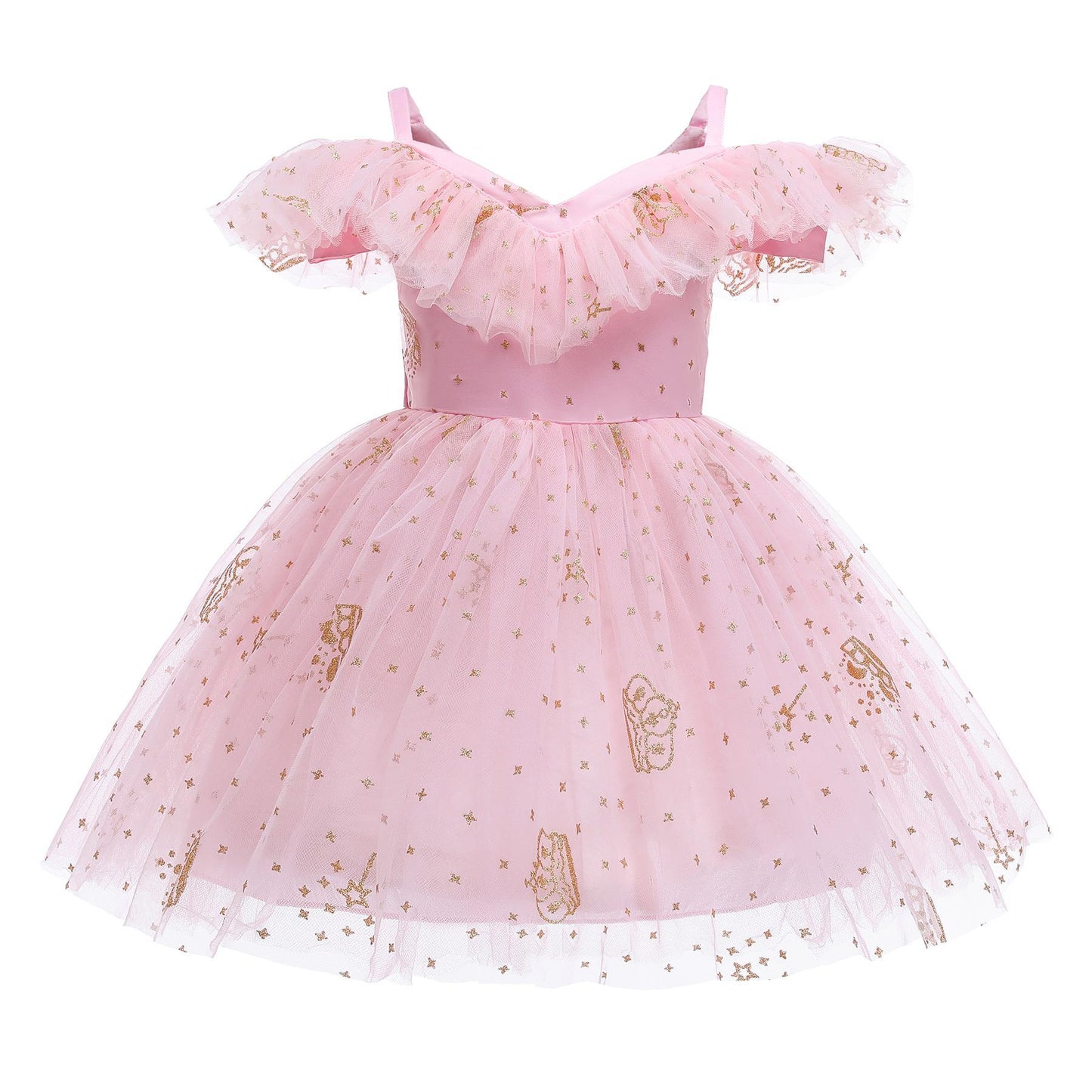 Girls Dress Children's Wear Pink Crown Sequin Princess Dress Mesh Catwalk Dress Dress 8277