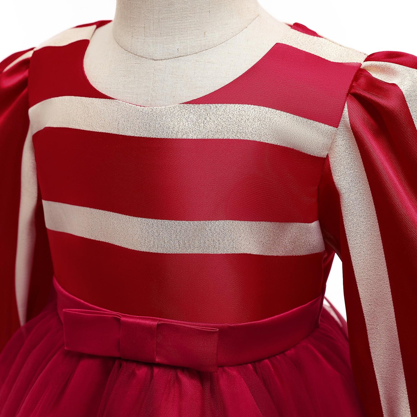 Princess Dress For Little Baby Girls Stripe Long Sleeve Winter Round Neck Performance Dress One Piece Party Dress Red 2396