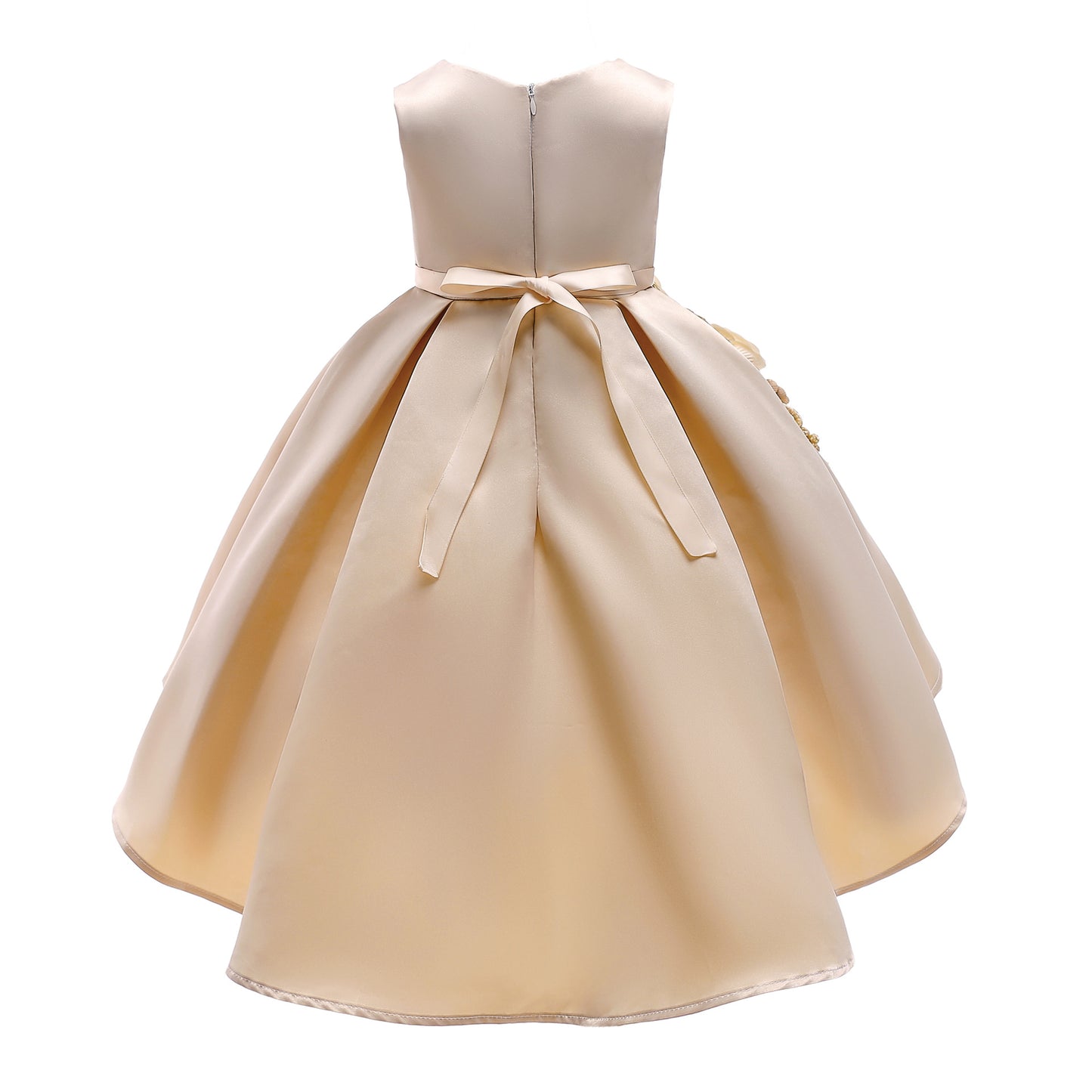 Kid Girls Princess Dress Solid Color Embroidery Sleeveless Round Neck Puffy Dress 1PCS Princess Dress-2948