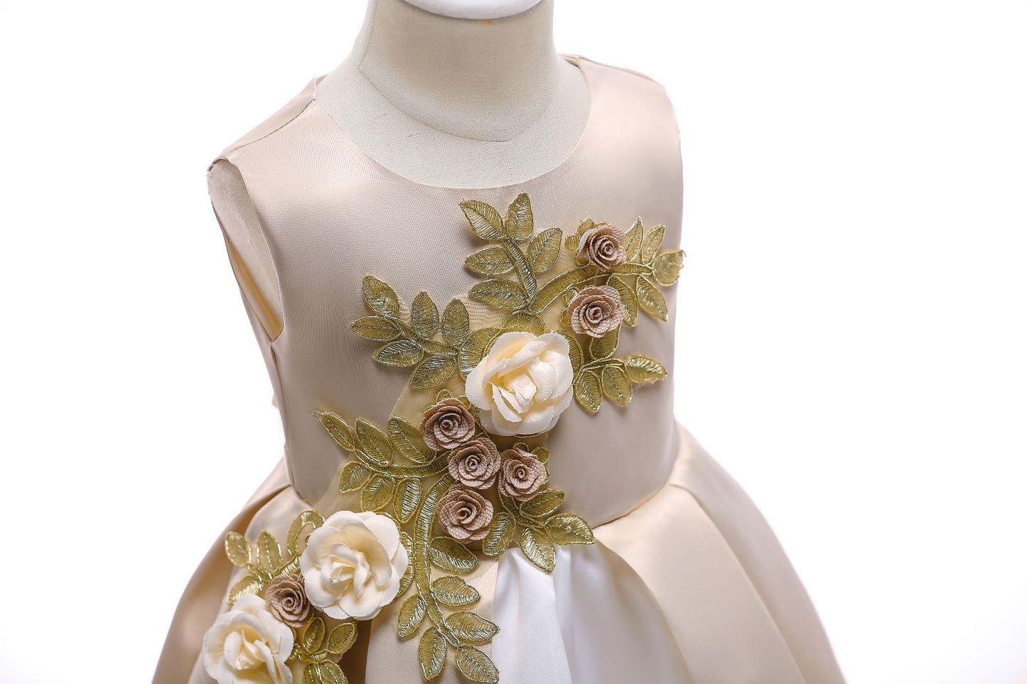 Kid Girls Princess Dress Solid Color Embroidery Sleeveless Round Neck Puffy Dress 1PCS Princess Dress-2948