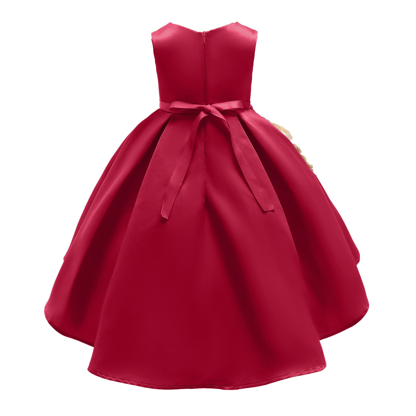 Kid Girls Princess Dress Solid Color Embroidery Sleeveless Round Neck Puffy Dress 1PCS Princess Dress-2948
