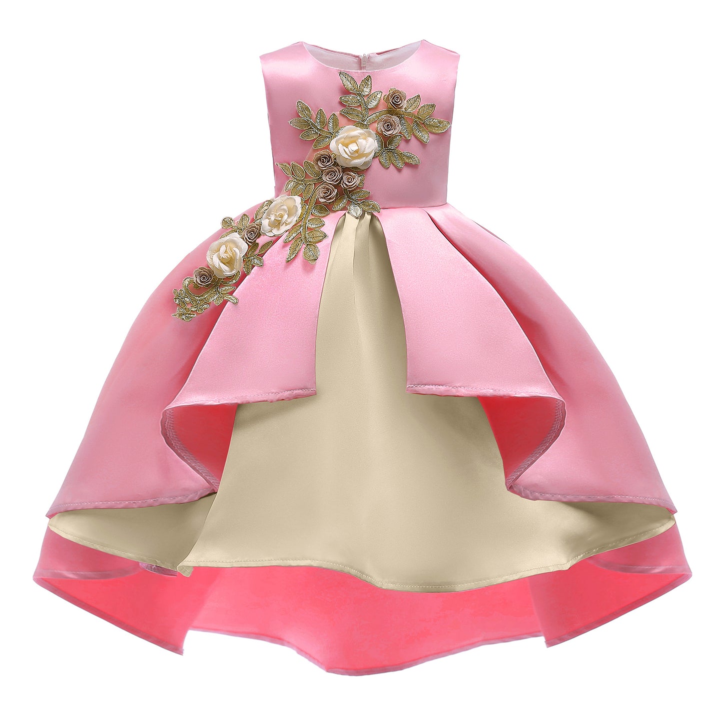 Kid Girls Princess Dress Solid Color Embroidery Sleeveless Round Neck Puffy Dress 1PCS Princess Dress-2948