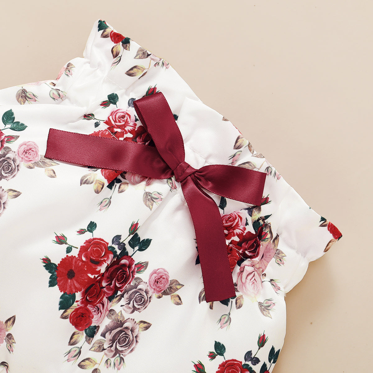Baby Girls Outfits Red Color Romper Top Rose Print Pants Headband 3Pcs Winter Clothes Set MOYMX2006064-3