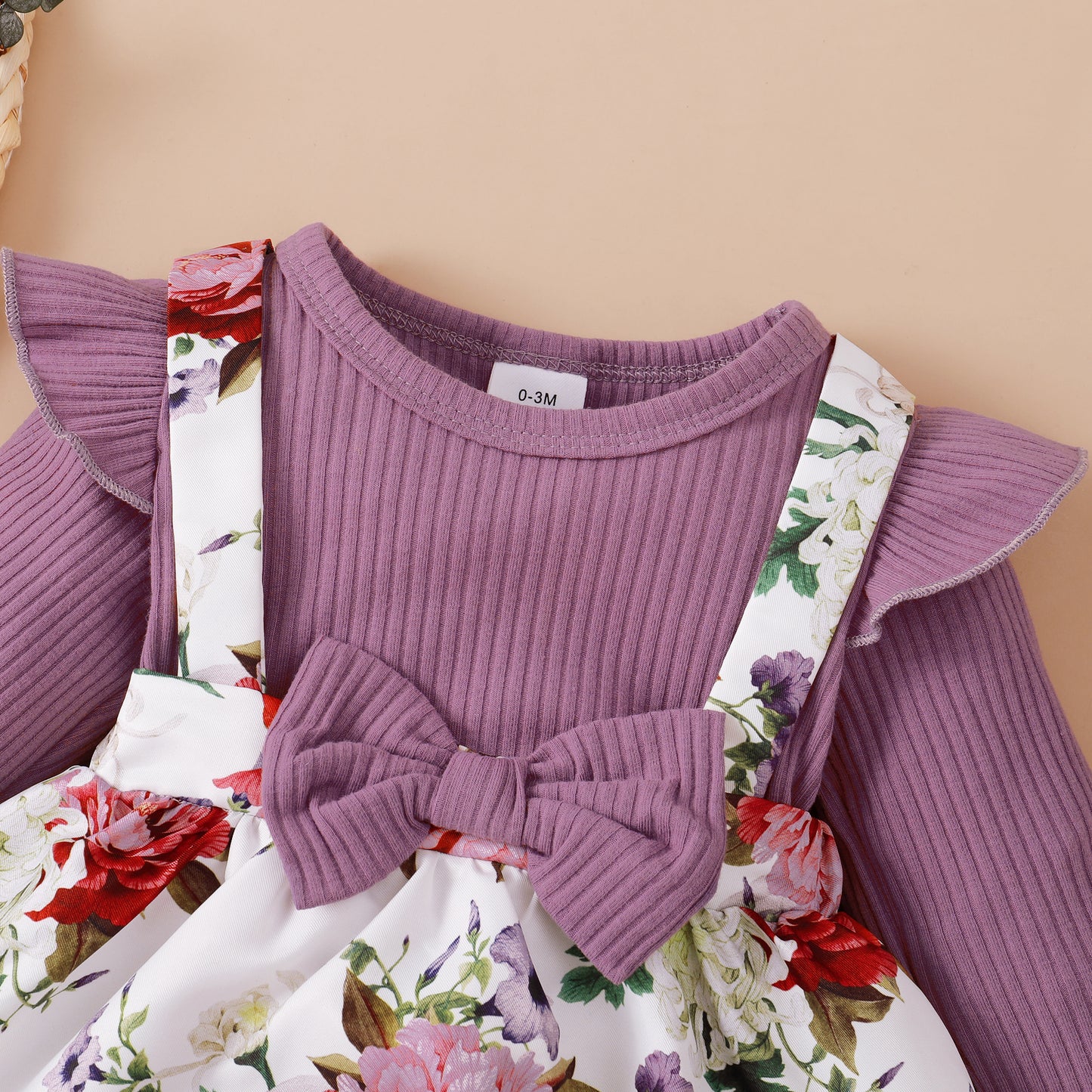 Newborn Baby Girl Clothes Long Sleeve Romper Top Ruffle Strap Skirt Outfits Set Baby Girl Overall Dress 32107007-2