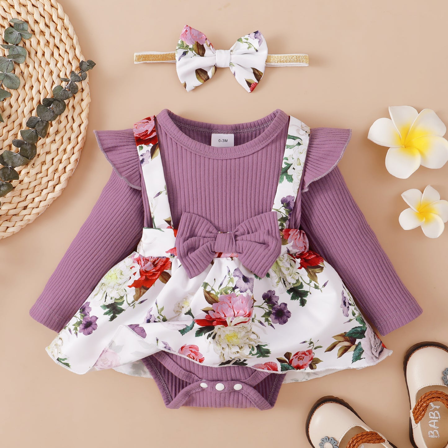 Newborn Baby Girl Clothes Long Sleeve Romper Top Ruffle Strap Skirt Outfits Set Baby Girl Overall Dress 32107007-2