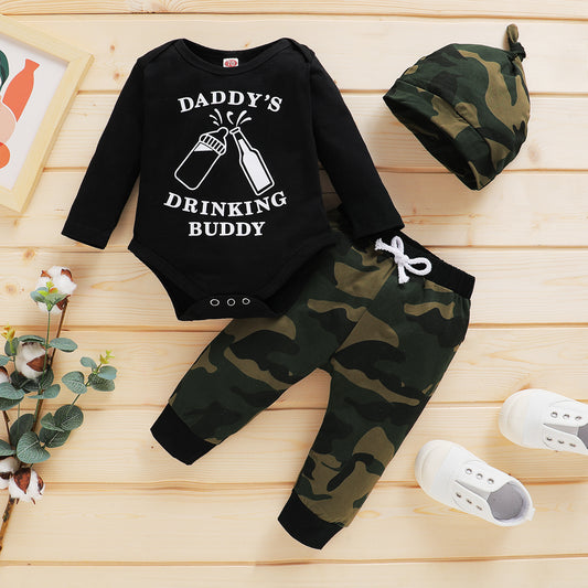 Baby Clothes Baby Romper Text Print Hoodie 2PCS Long Sleeve Trousers Suit Hat Included YMX2008185