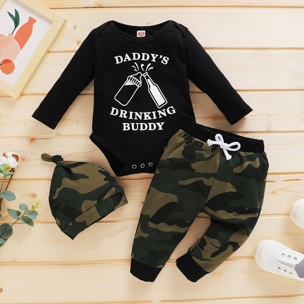 Baby Clothes Baby Romper Text Print Hoodie 2PCS Long Sleeve Trousers Suit Hat Included YMX2008185