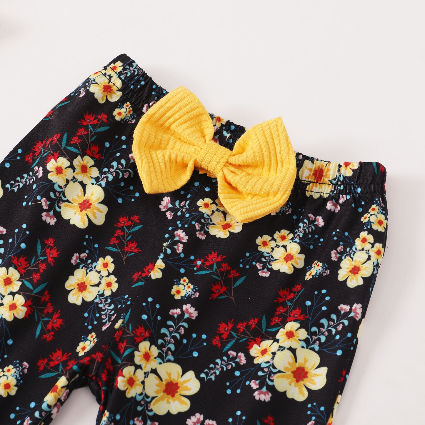 Baby Girls Outfits Solid Color Romper Top Sunflower Print Pants Headband 3Pcs Winter Clothes Set 32110704