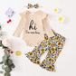 Baby Girls Outfits Solid Color Romper Top Sunflower Print Pants Headband 3Pcs Winter Clothes Set F132111601