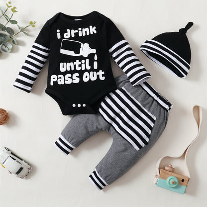 Baby Clothes Baby Romper Text Print Hoodie 3PCS Long Sleeve Trousers Suit Hat Included 32106628