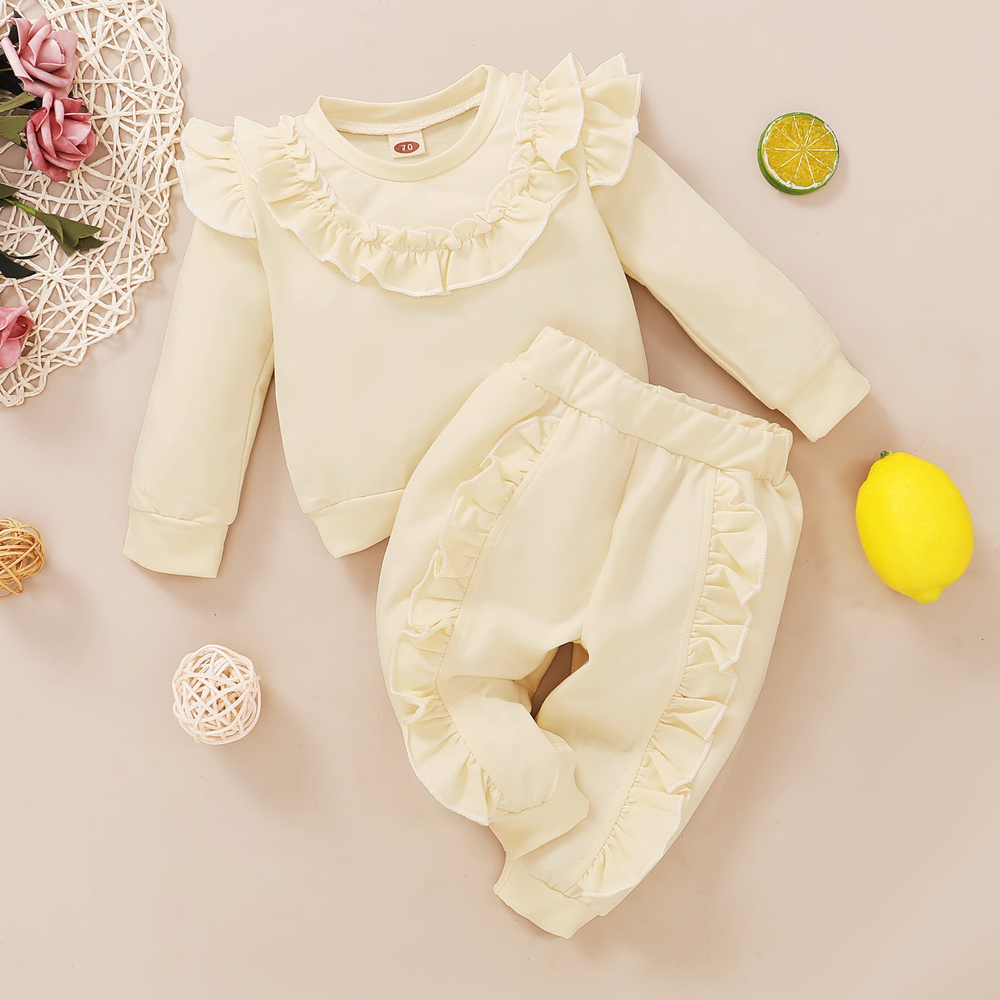 Baby Girls Outfits Long Sleeve Floral Round Neck Top +Elastic Pants 2Pcs Clothes Set YMX2007122
