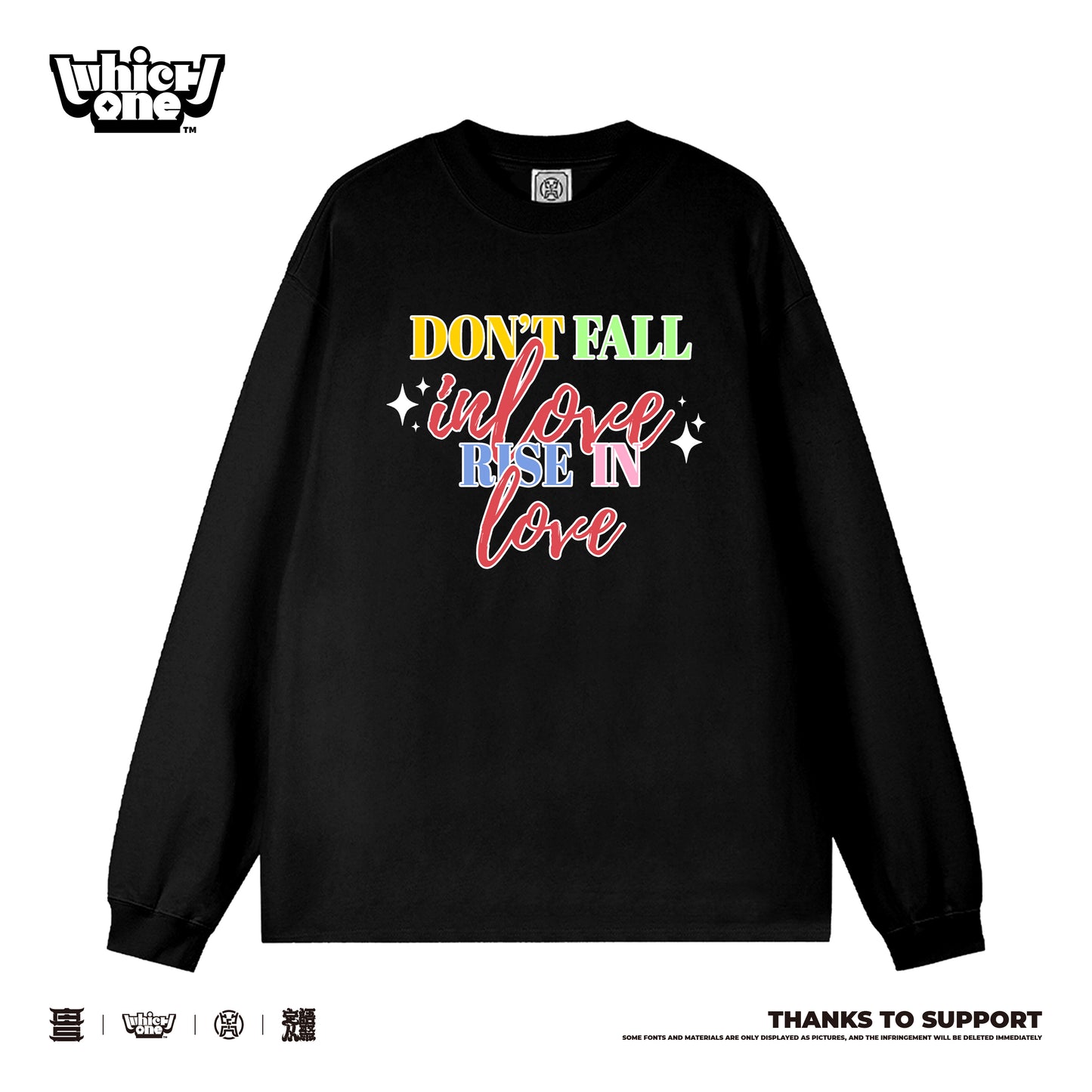 Customized Long Sleeve Round Neckline, don't fall in love, black, white, pure cotton, matching outfits, whatever design you wantDZ2213CX