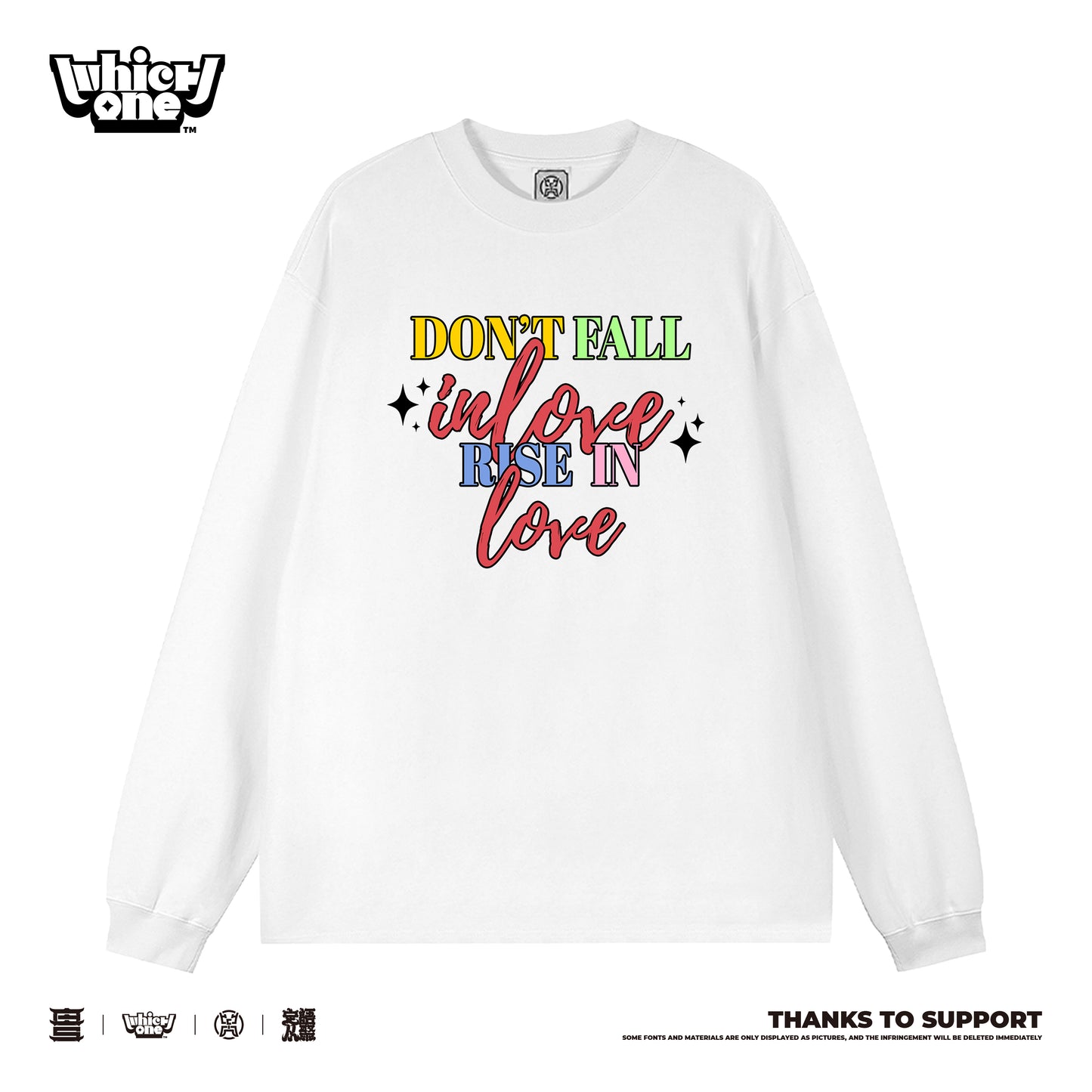 Customized Long Sleeve Round Neckline, don't fall in love, black, white, pure cotton, matching outfits, whatever design you wantDZ2213CX