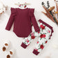 Baby Girls Outfits Red Color Romper Top Rose Print Pants Headband 4Pcs Winter Clothes Set KM32107017