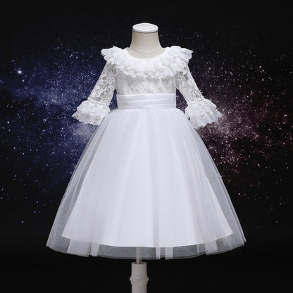 Baby Girls Princess Dress Lace Long Sleeve Snow White One Piece White C666