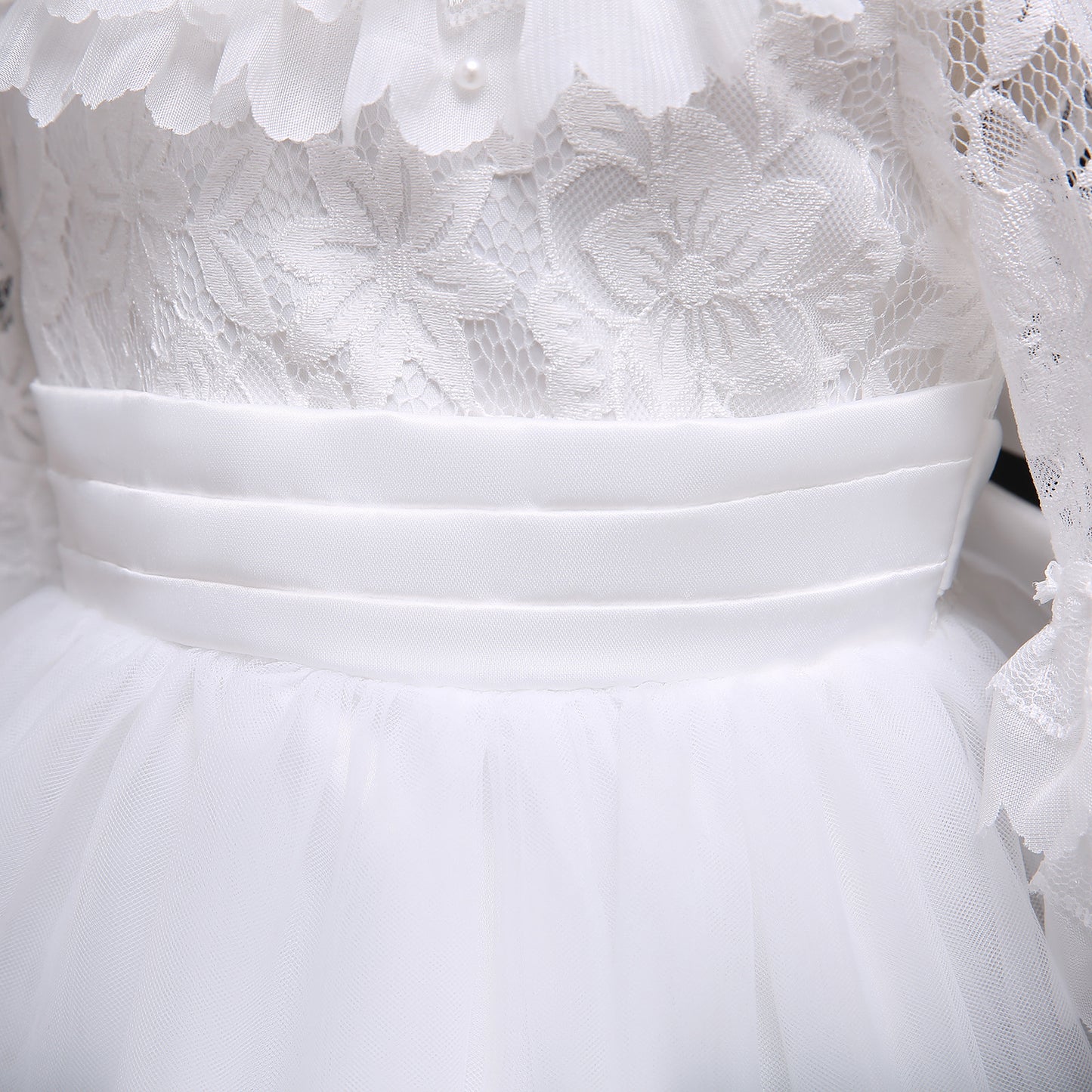 Baby Girls Princess Dress Lace Long Sleeve Snow White One Piece White C666