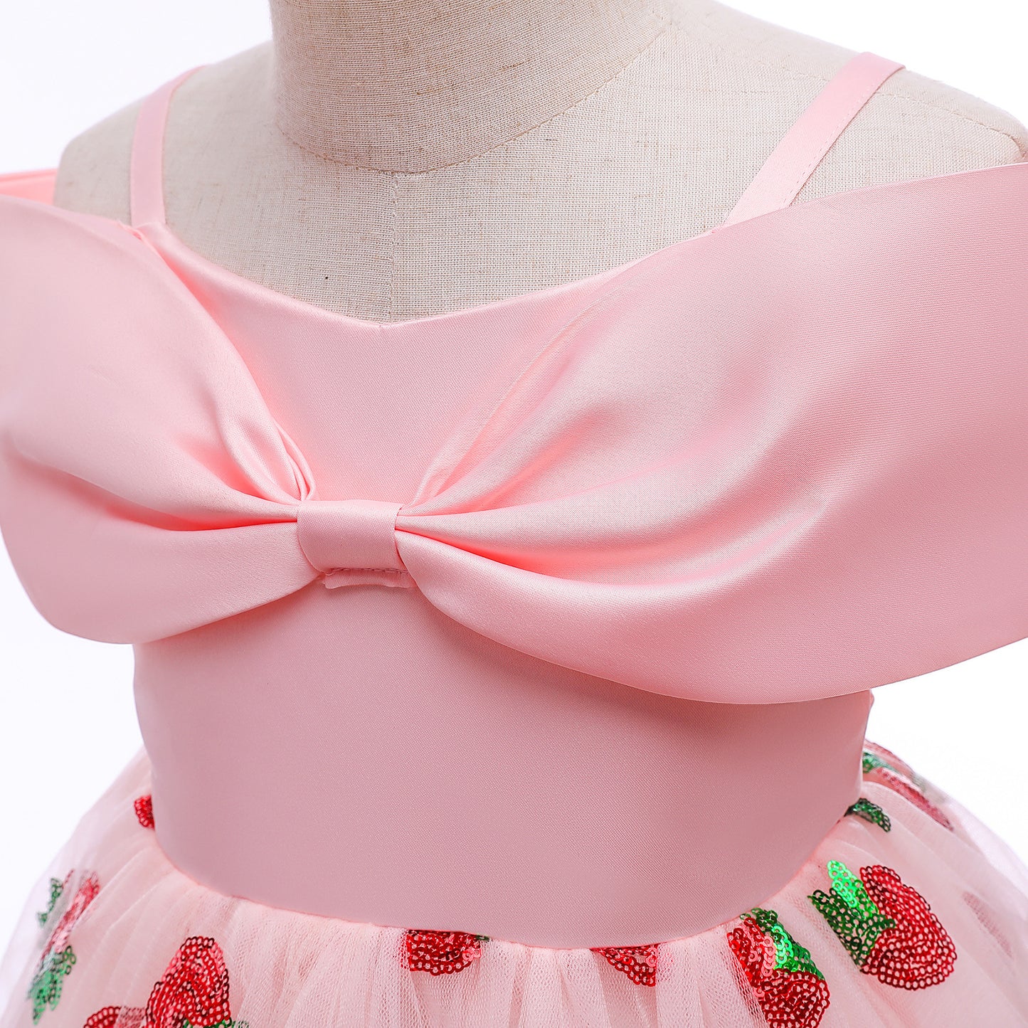 Princess Dress For Girls Strawberry Print Off The Shoulder Gauze Dress Princess One Piece Party Dress ZT-8275