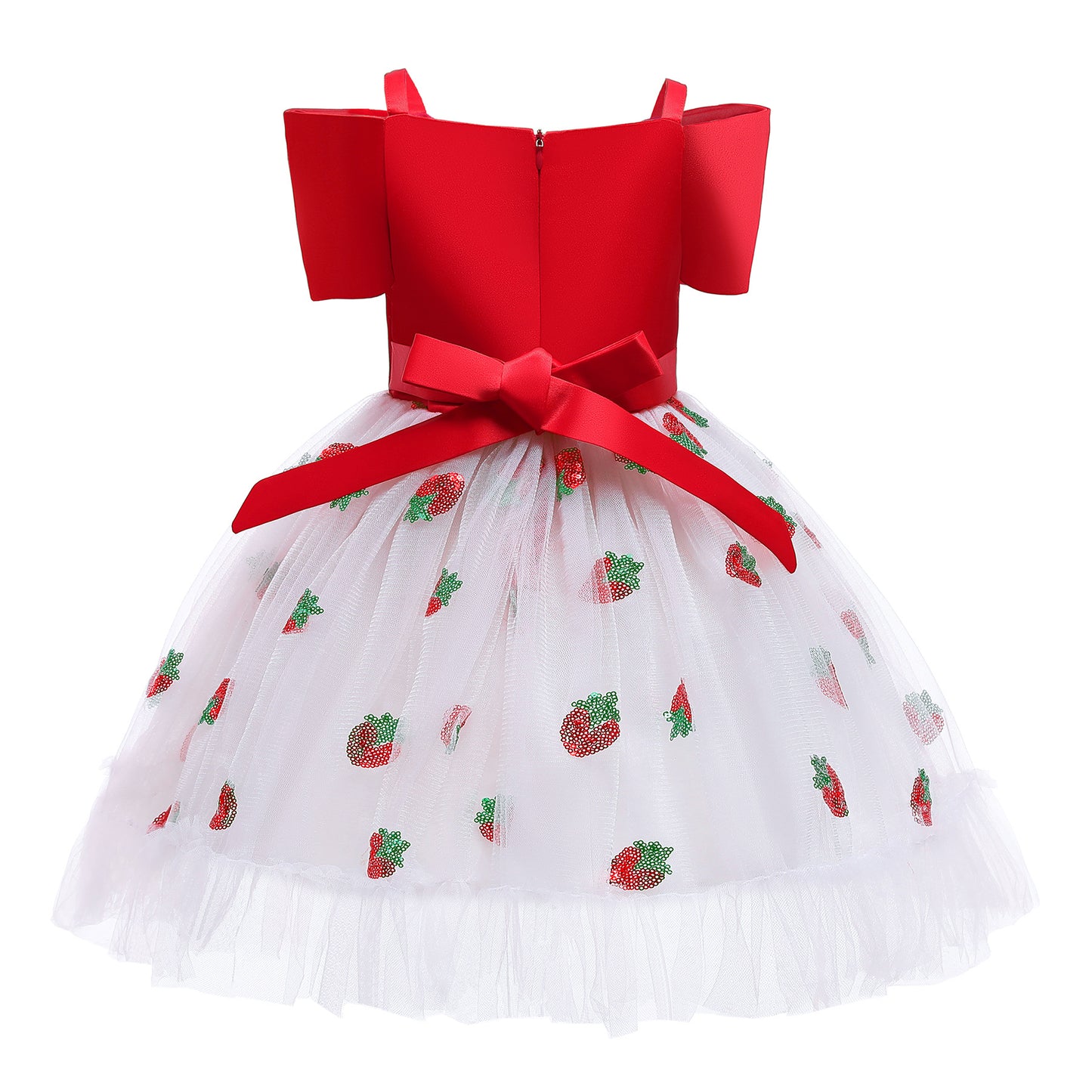 Princess Dress For Girls Strawberry Print Off The Shoulder Gauze Dress Princess One Piece Party Dress ZT-8275
