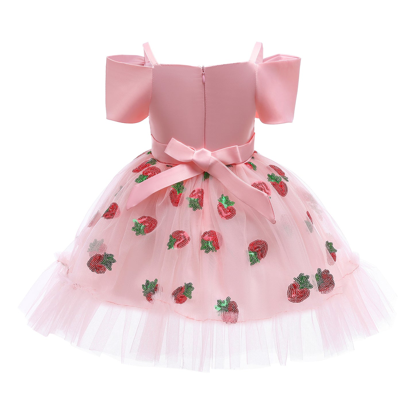 Princess Dress For Girls Strawberry Print Off The Shoulder Gauze Dress Princess One Piece Party Dress ZT-8275