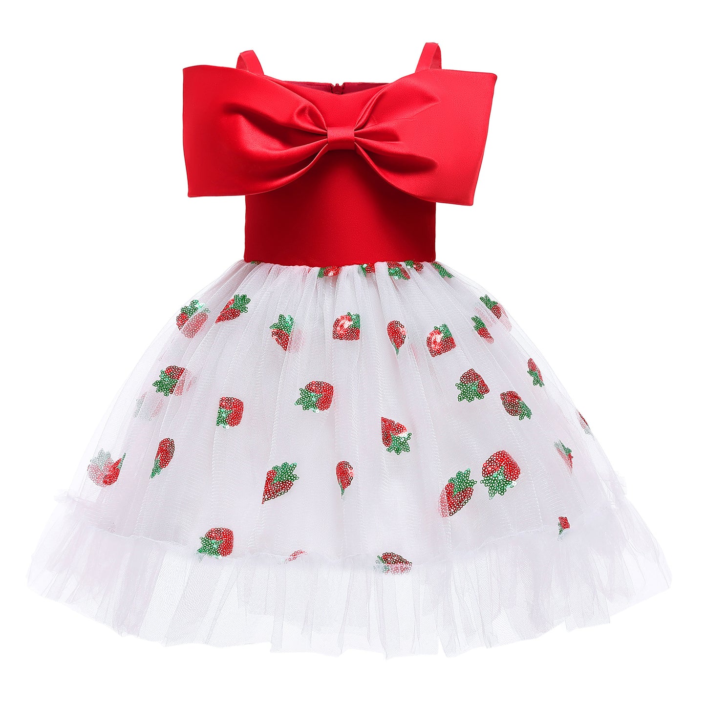 Princess Dress For Girls Strawberry Print Off The Shoulder Gauze Dress Princess One Piece Party Dress ZT-8275