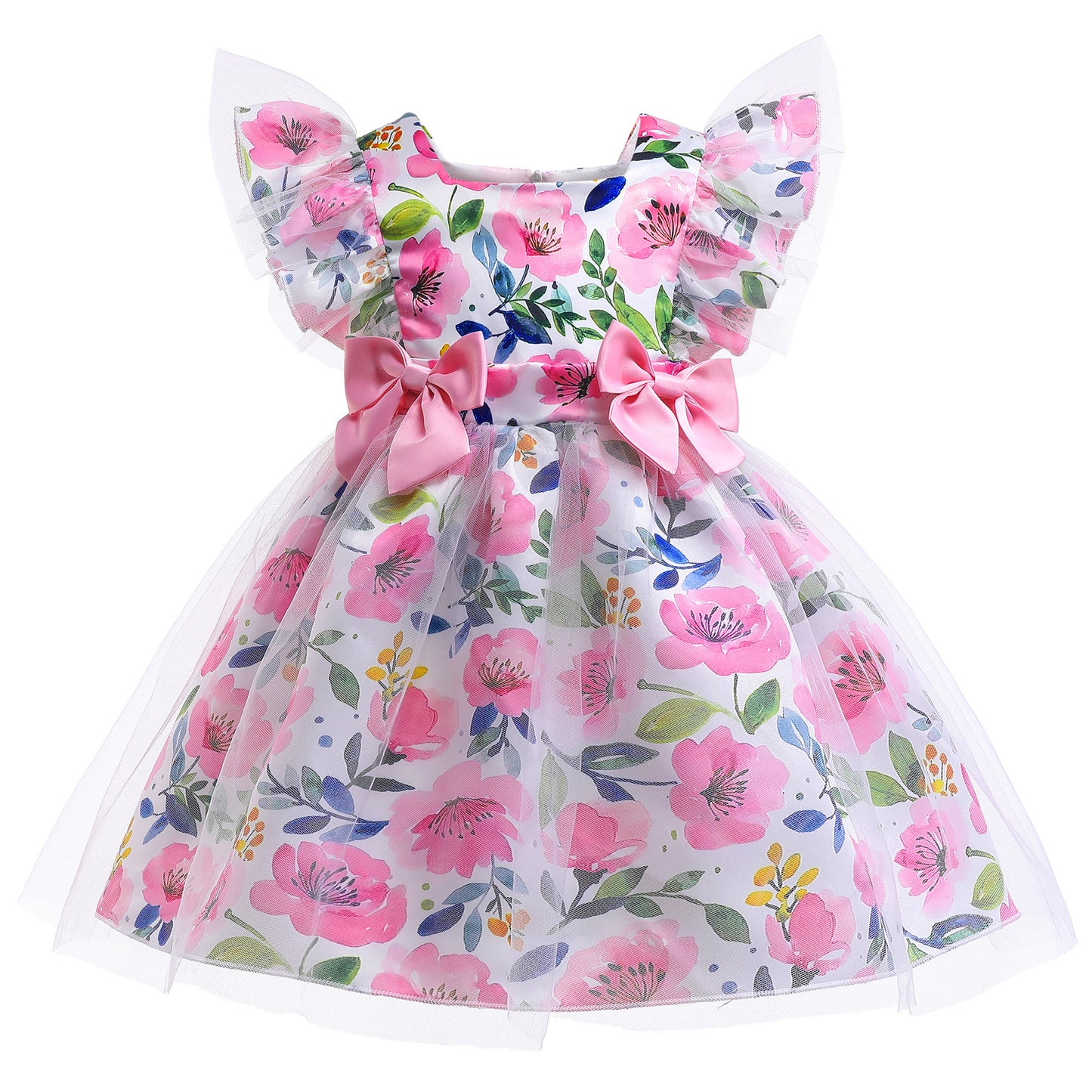 KID FASHION Girls Dress Light Blue New Satin Bow Children's Princess Dress Dress Skirt Gauze Skirt  8315