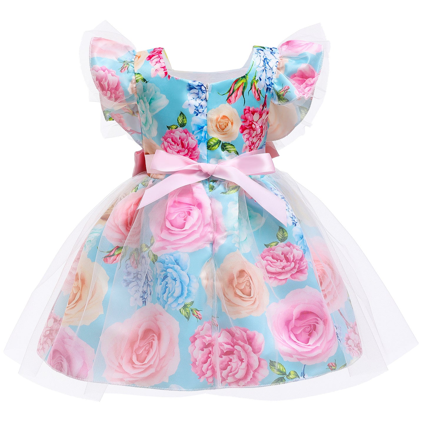KID FASHION Girls Dress Light Blue New Satin Bow Children's Princess Dress Dress Skirt Gauze Skirt  8315