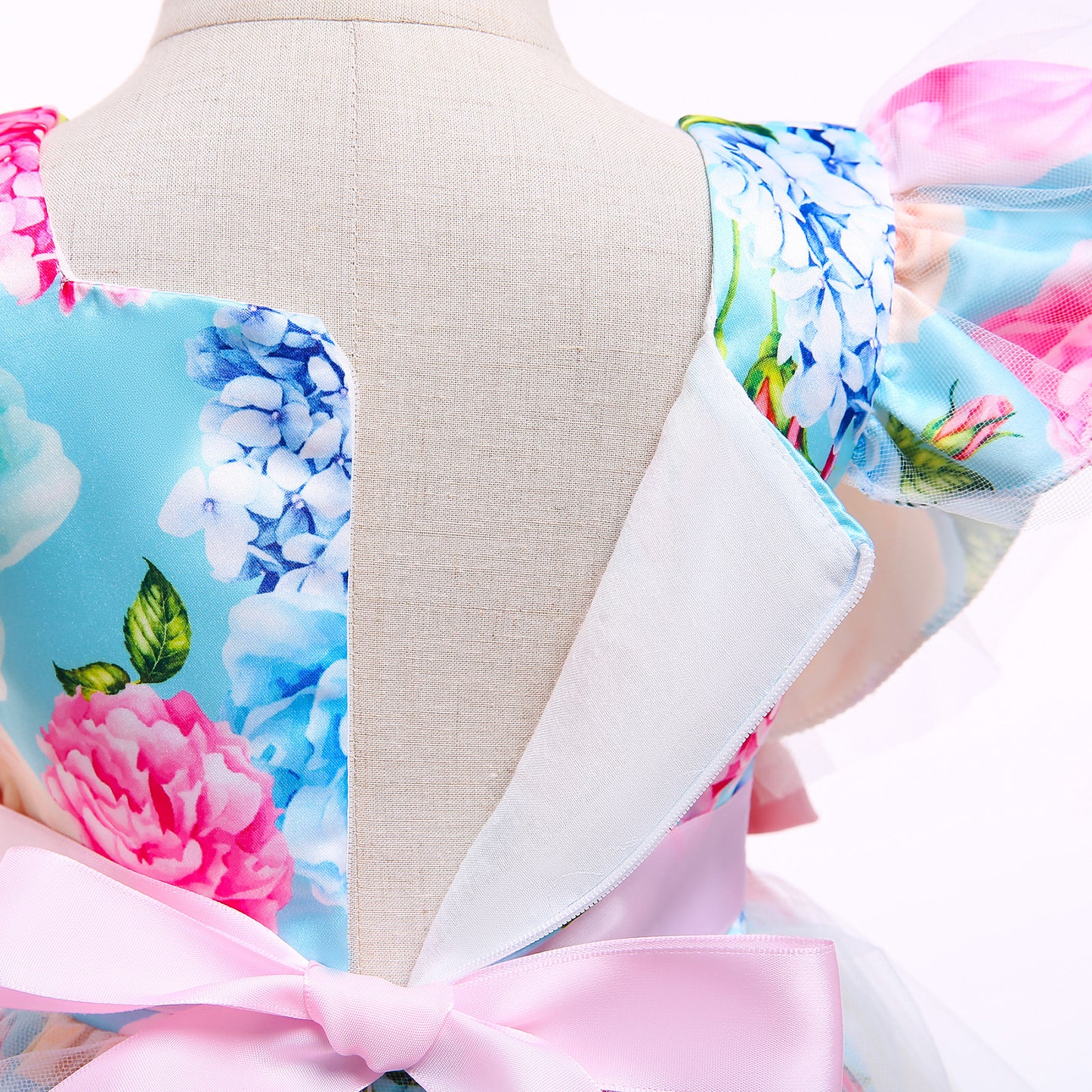 KID FASHION Girls Dress Light Blue New Satin Bow Children's Princess Dress Dress Skirt Gauze Skirt  8315