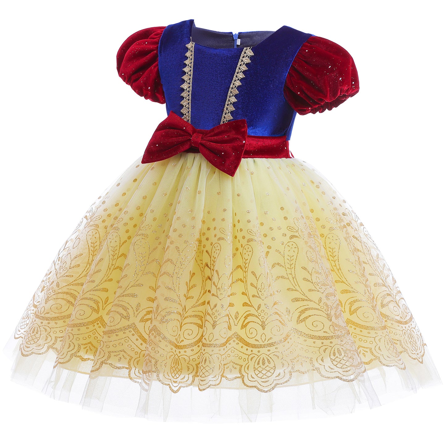 Kids fashion Girls Princess Dress Snow White Bubble Sleeve Gauze Dress 1PCS Princess Dress Blue 8434