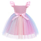 Princess Dress For Unicorn Print Gauze Sleeveless Square Neck Dress Princess One Piece Party Dress ,Pink S840
