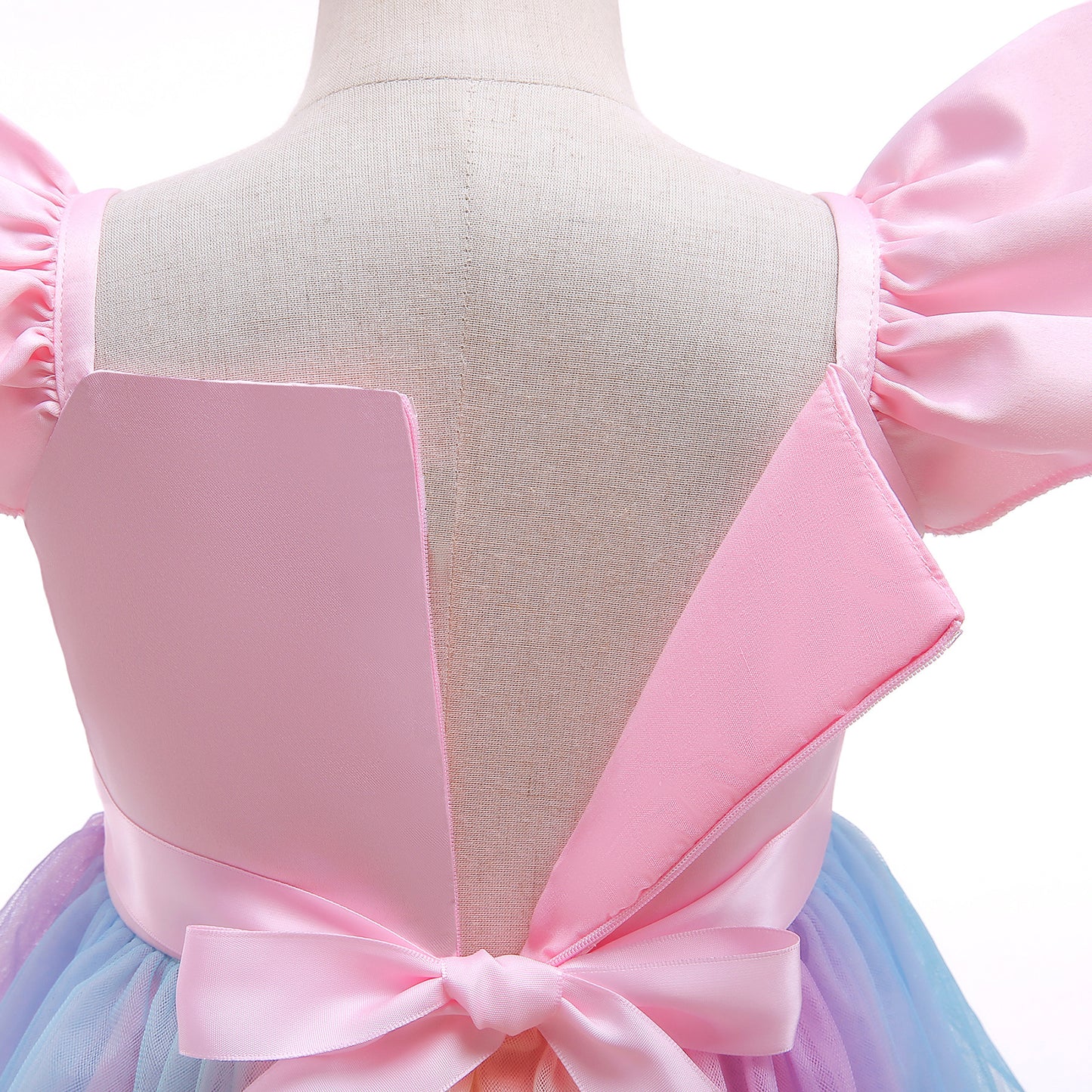 Princess Dress For Unicorn Print Gauze Sleeveless Square Neck Dress Princess One Piece Party Dress ,Pink S840