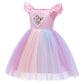Princess Dress For Unicorn Print Gauze Sleeveless Square Neck Dress Princess One Piece Party Dress ,Pink S840