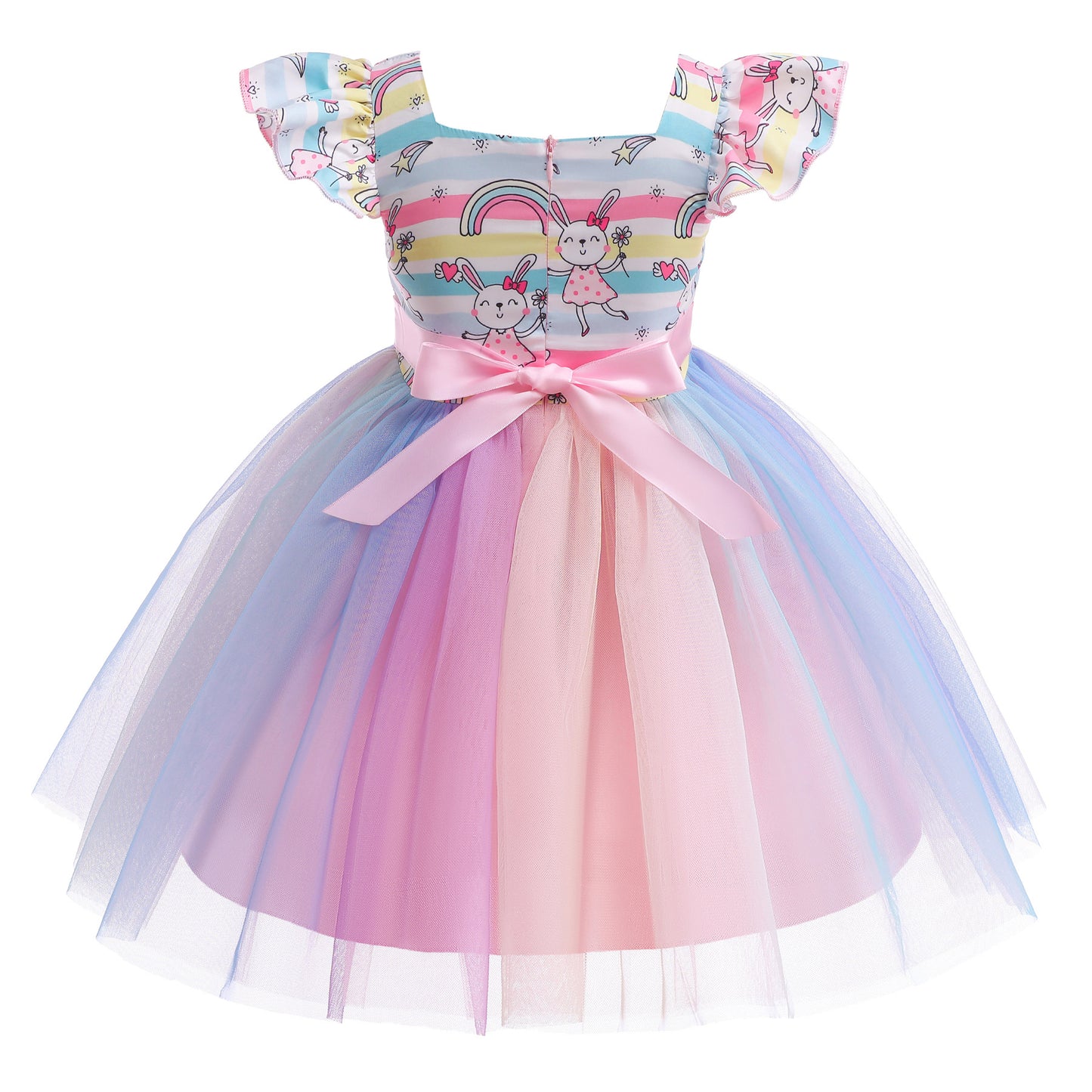 Kids Fashion Princess Dress For Toddler Girls Rainbow Rabbit Gauze Dress One Piece Party Dress ZT-S852