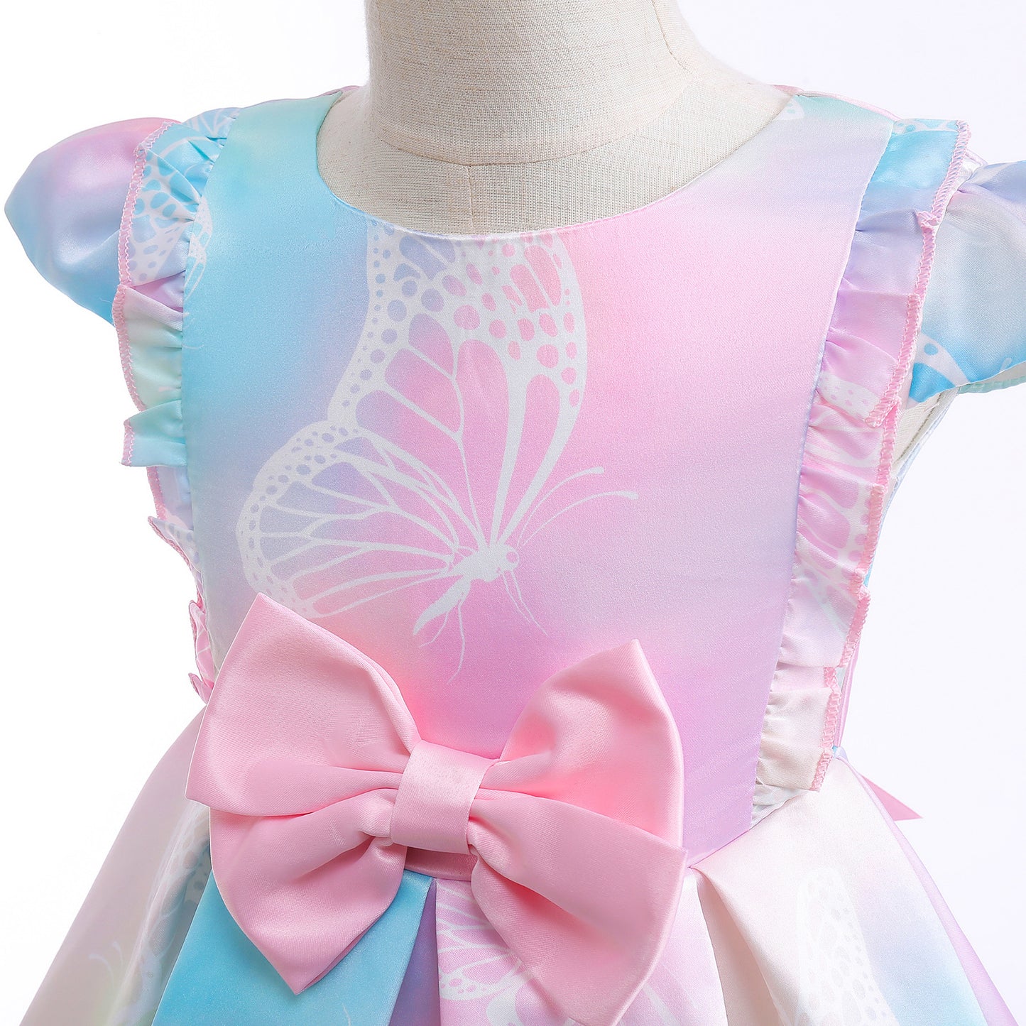 Girls Princess Dress Butterfly Bow Evening Tie-dye Dress One Piece Party Feast Dress ZT-8560