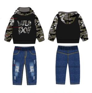 Baby Clothes Baby Boys Outfit Hooded Long Sleeve Sweatshirt Ripped Jeans 2PCS 32109627