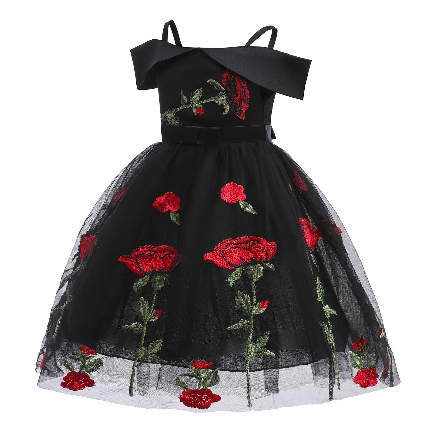 Kids Fashion Girls Princess Dress Off The Shoulder Rose Print Dress One Piece Performance Dress ZT-2910