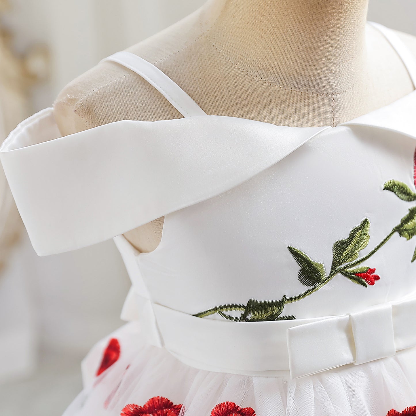 Kids Fashion Girls Princess Dress Off The Shoulder Rose Print Dress One Piece Performance Dress ZT-2910