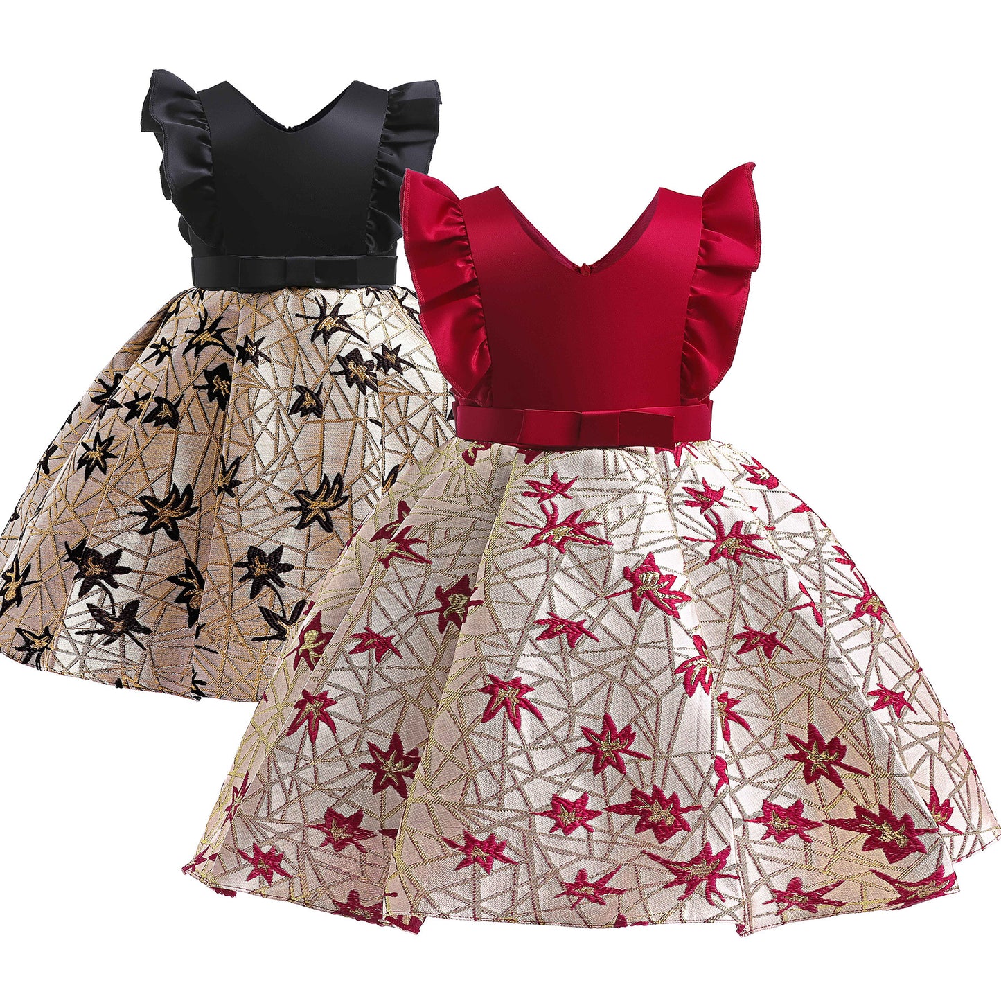 Toddler Baby Girls Princess Dress Star Embroidery Sleeveless Round Neck Bow Dress 1PCS Princess Dress 2782