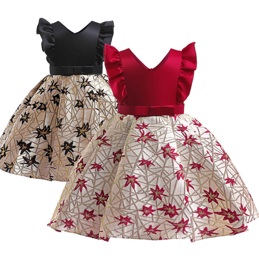 Toddler Baby Girls Princess Dress Star Embroidery Sleeveless Round Neck Bow Dress 1PCS Princess Dress 2782