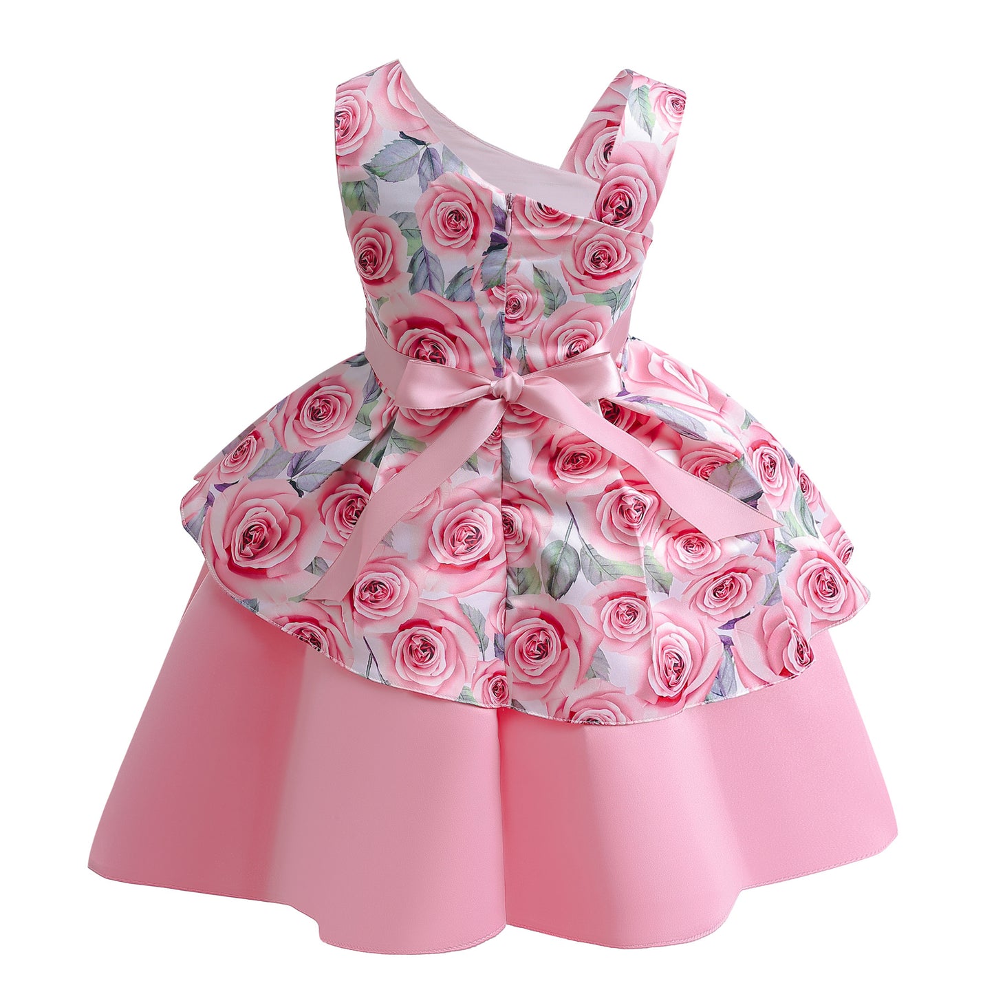 Baby Girls Princess Dress Floral Bow Sloping Shoulder Summer Performance Dress One Piece Party Dress ZT-8576