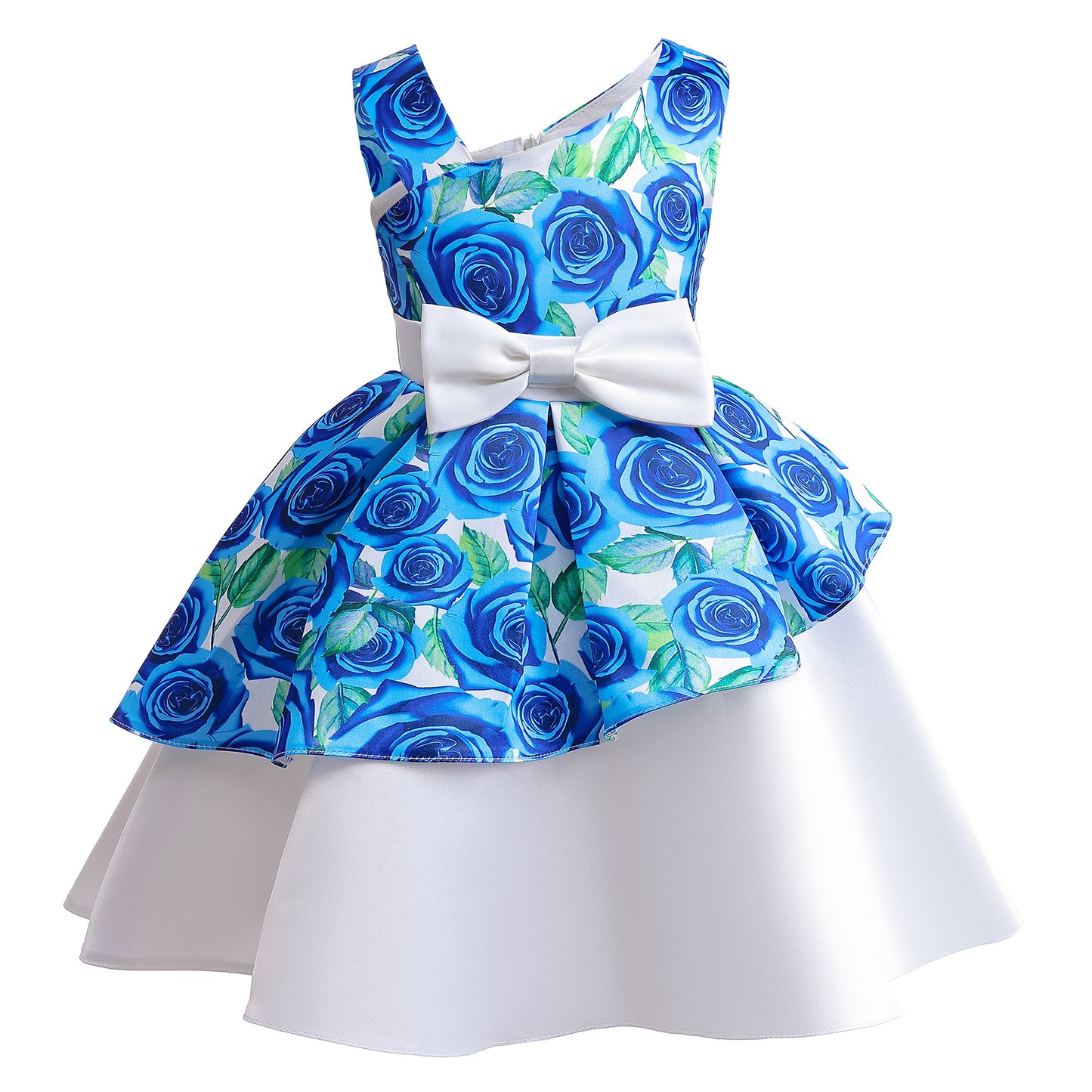 Baby Girls Princess Dress Floral Bow Sloping Shoulder Summer Performance Dress One Piece Party Dress ZT-8576