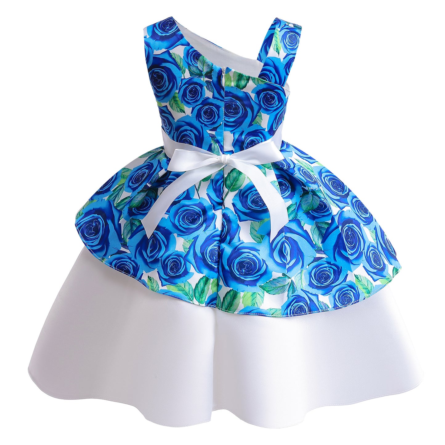 Baby Girls Princess Dress Floral Bow Sloping Shoulder Summer Performance Dress One Piece Party Dress ZT-8576